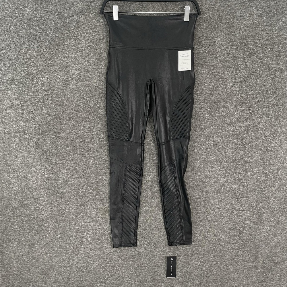 Spanx Leggings Womens Medium Black Faux Leather Moto High Rise Ankle Shaping